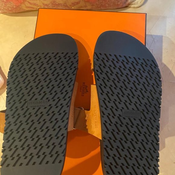 NEW Hermes Women Chypre Suede Brown Naturel Tan Sandals Flats Size 36 - Picture 5 of 12